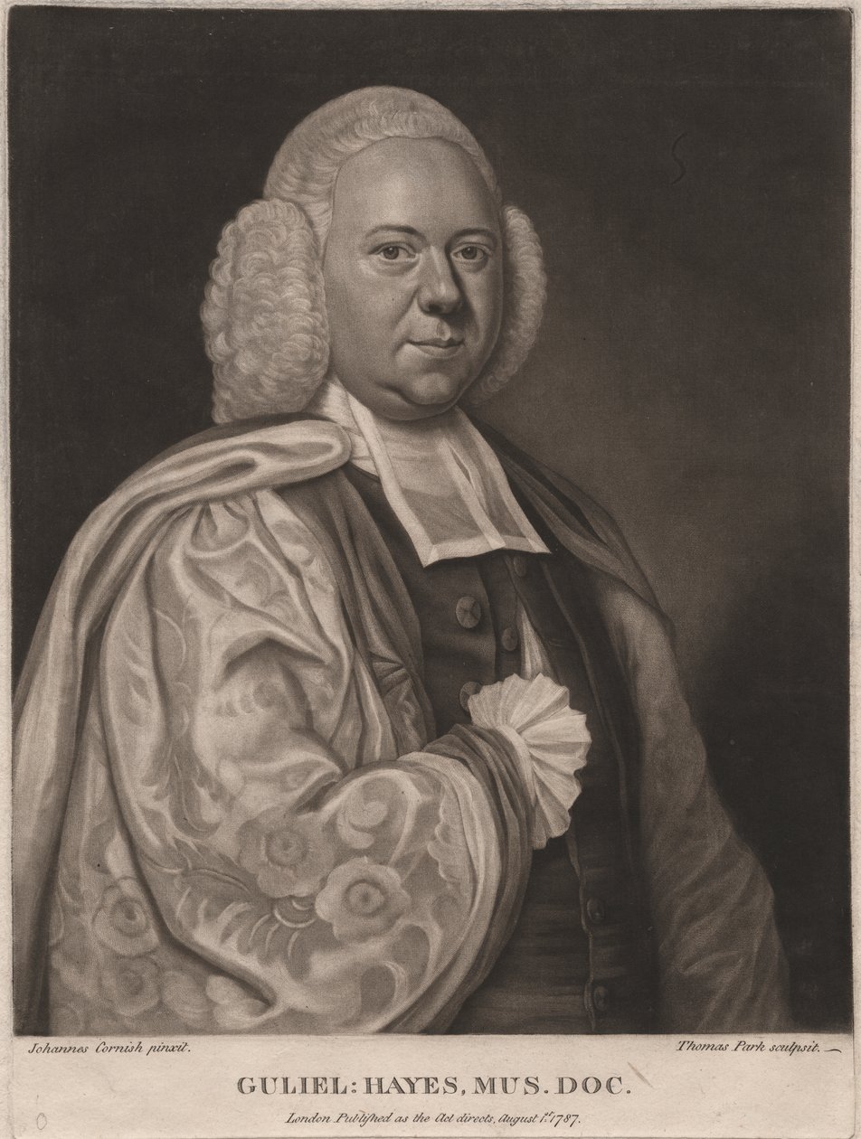 Guliel Hayes, rytý Thomas Park (1758-1834), 1787 (mezzotinta) od John Cornish