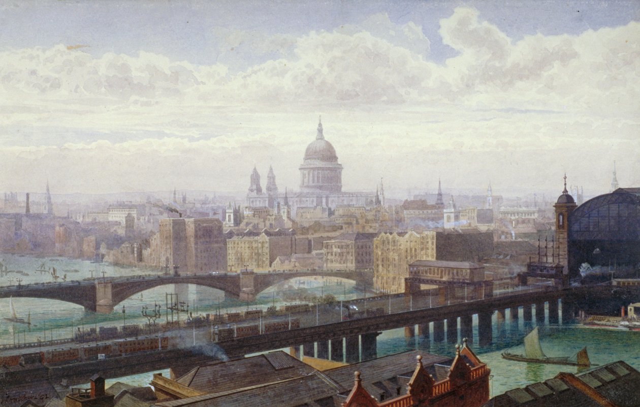 Železniční most Cannon Street a Southwark Bridge, Londýn, 1892 od John Crowther