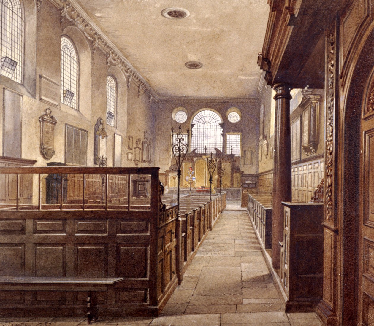 Interiér St Olave Jewry, Londýn, 1887 od John Crowther