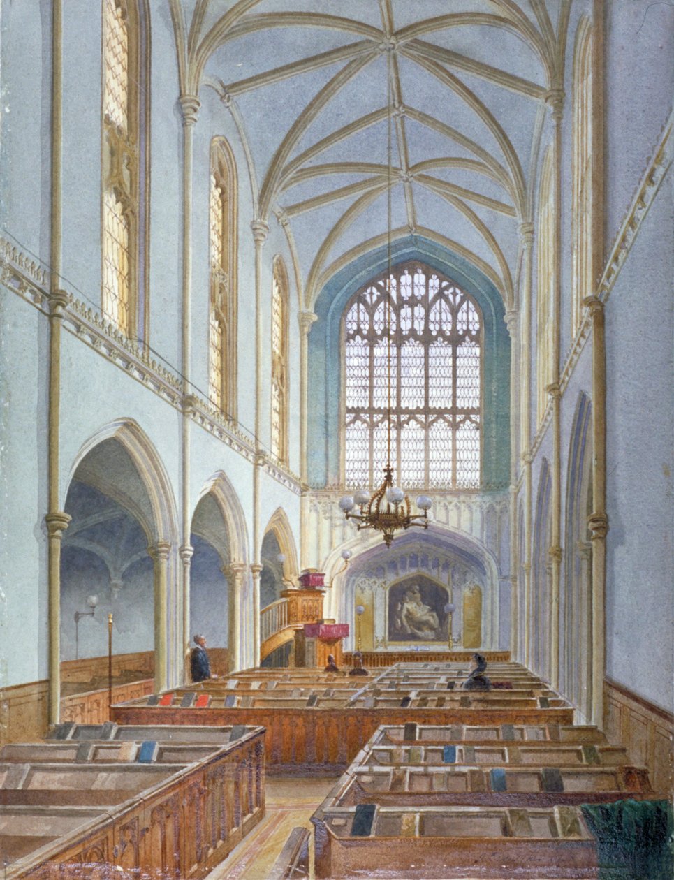 Vnitřní pohled na francouzský protestantský kostel na St Martin