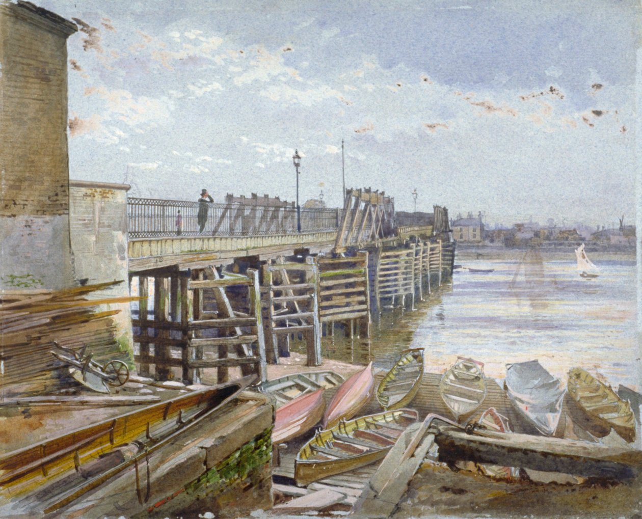 Pohled na Battersea Bridge při pohledu přes řeku Temži, Londýn, 1885 od John Crowther