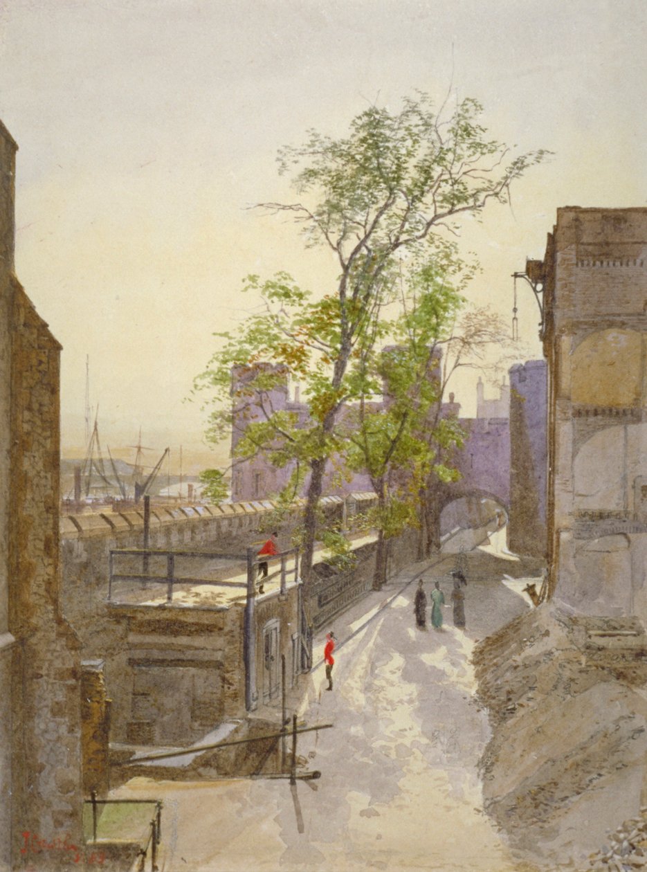 Pohled na sklady při pohledu na západ od Cradle Tower, Tower of London, Stepney, Londýn, 1883 od John Crowther