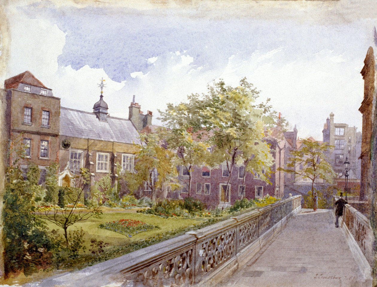 Pohled na Staple Inn a zahradu, Londýn, 1882 od John Crowther