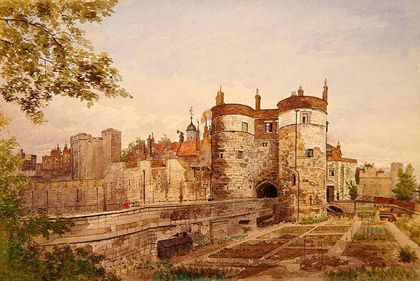 Pohled na Tower of London, ukazující Byward Tower, Beauchamp Tower, Devereux Tower a St. Thomas Tower od John Crowther