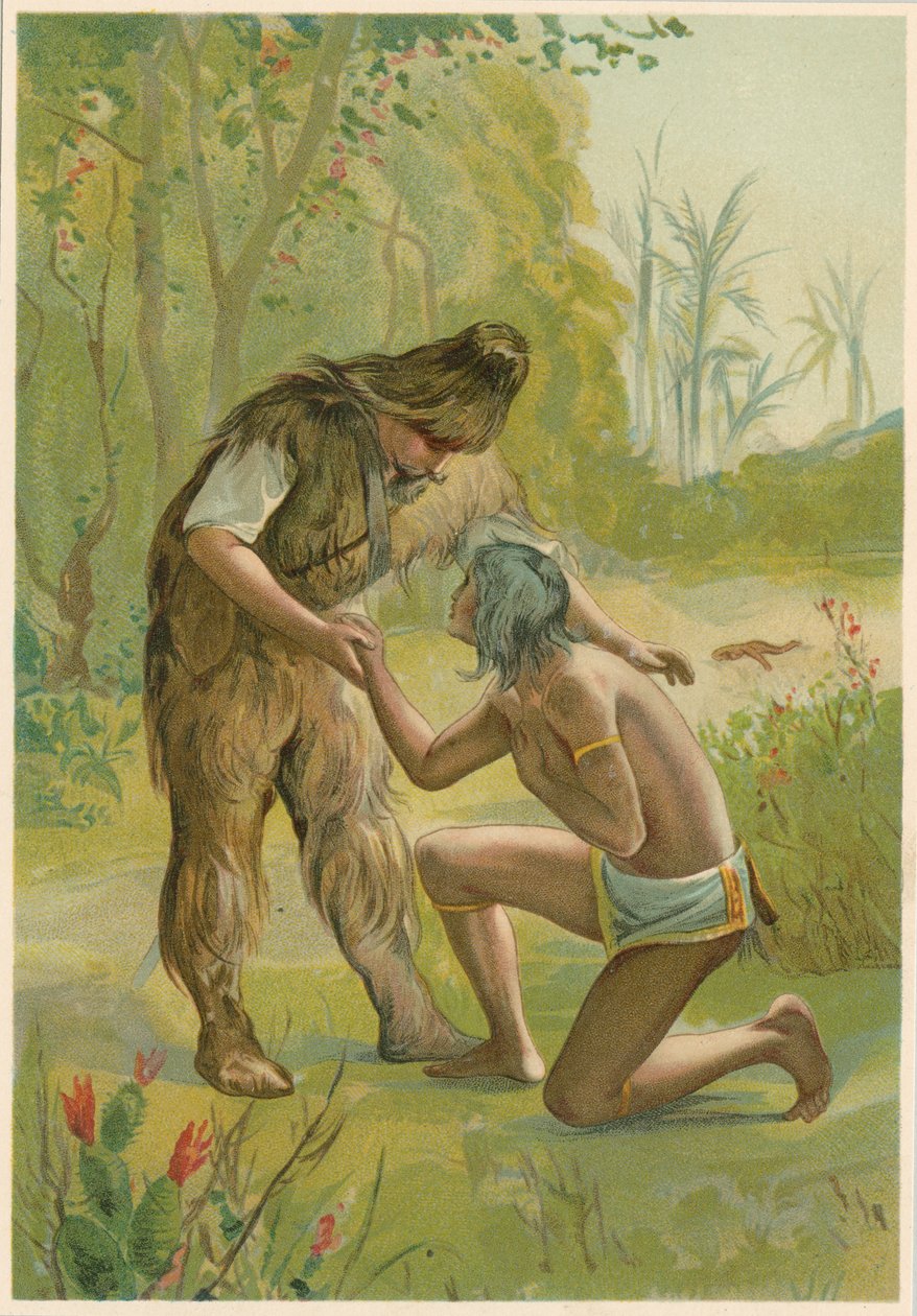 Scéna z Robinsona Crusoe od Daniela Defoe, 1892 od John Dawson Watson