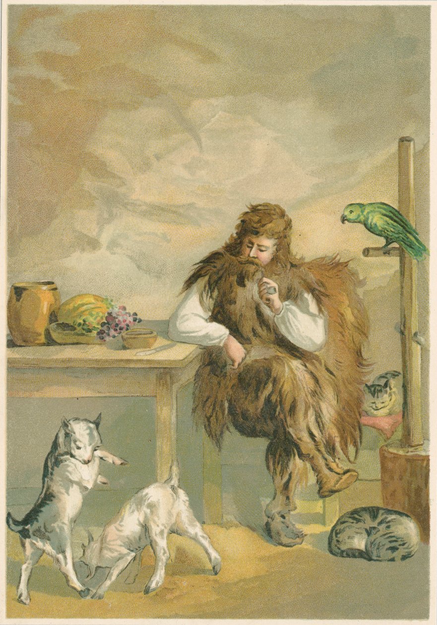 Scéna z Robinsona Crusoe od Daniela Defoe, 1892 od John Dawson Watson