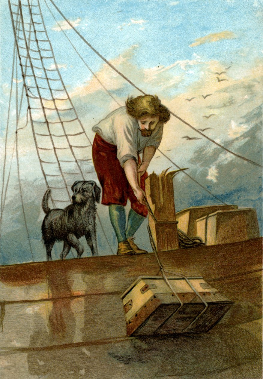 ilustrace k filmu The Life and Strange Surprising Adventures of Robinson Crusoe od Defoe (chromolitograf) od John Dawson Watson