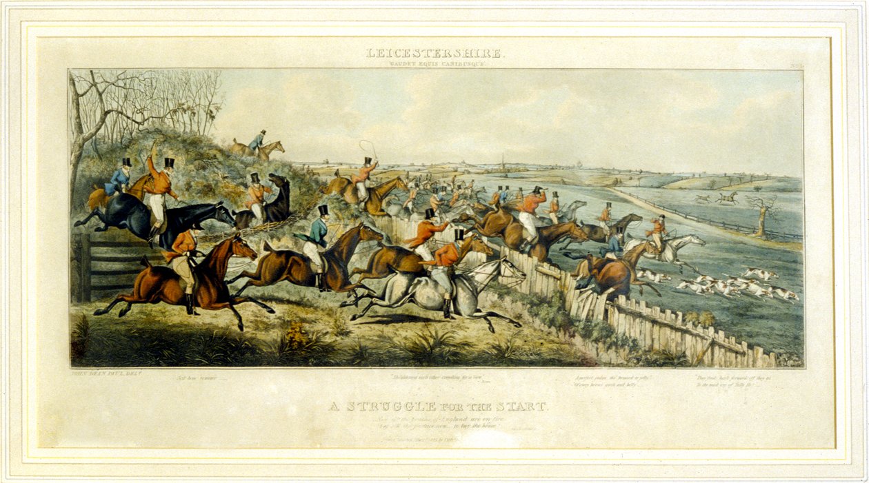 A Struggle for a Start, The Leicestershires, vyryl Henry Alken (1785-1851) 1825 (barevná rytina) od John Dean (after) Paul