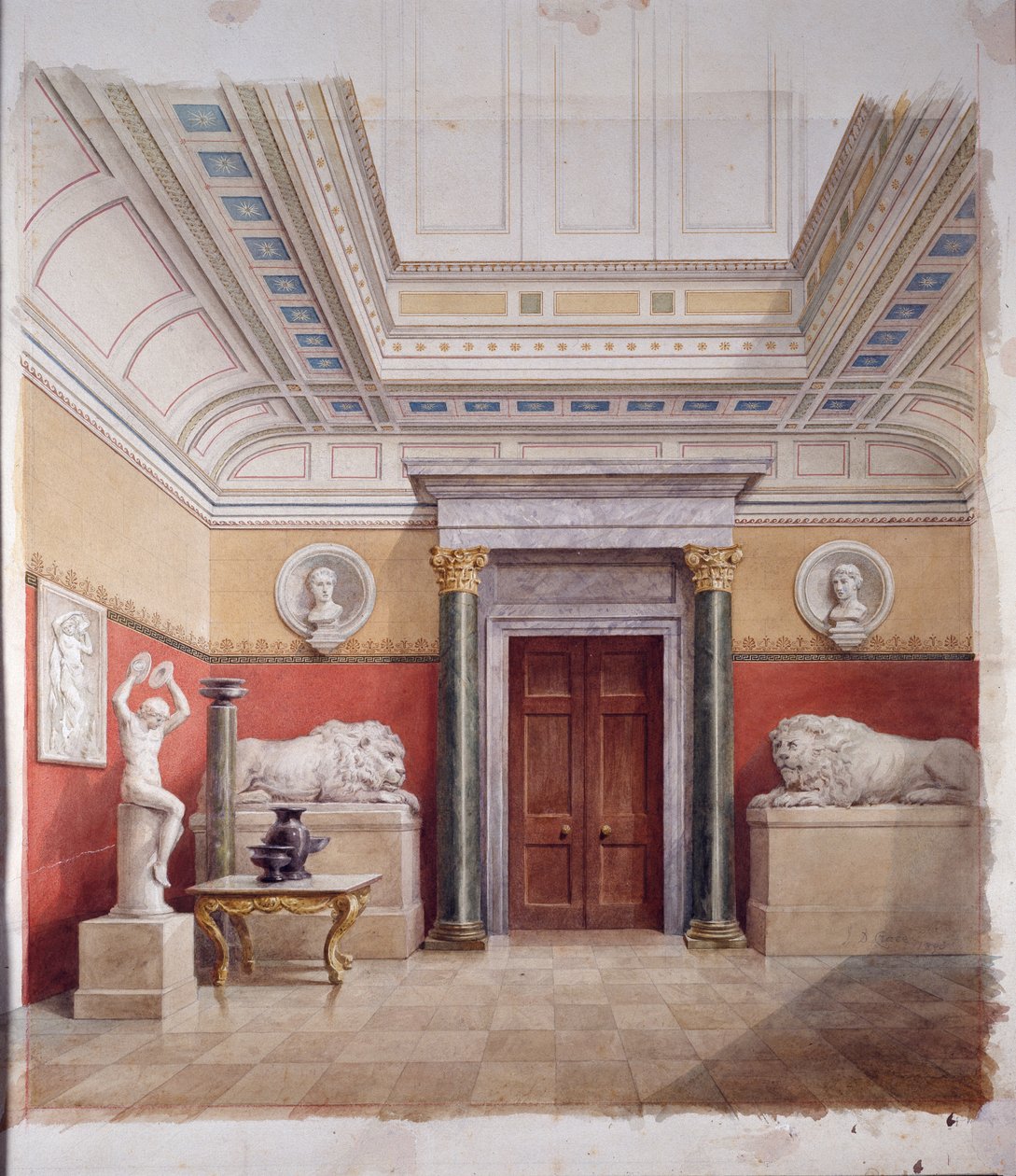 The Sculpture Gallery, severní konec, cca 1870 (akvarel na papíře) od John Dibblee Crace