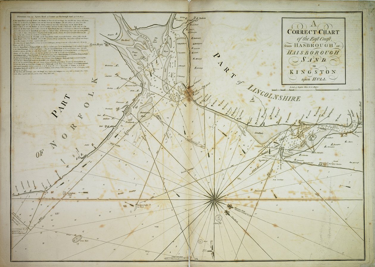 Správná mapa východního pobřeží od Hasbrough nebo Haisbrough Sand po Kingston upon Hull. od John Diston
