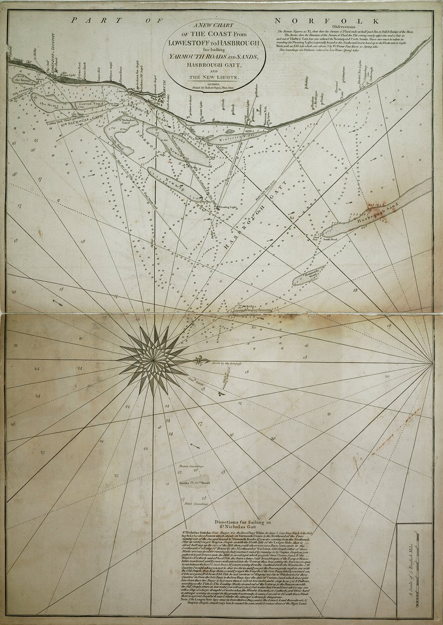 Nová mapa pobřeží od Lowestoffu po Hasbrough včetně Yarmouth Roads and Sands, Hasbrough Gatt a nových světel. od John Diston