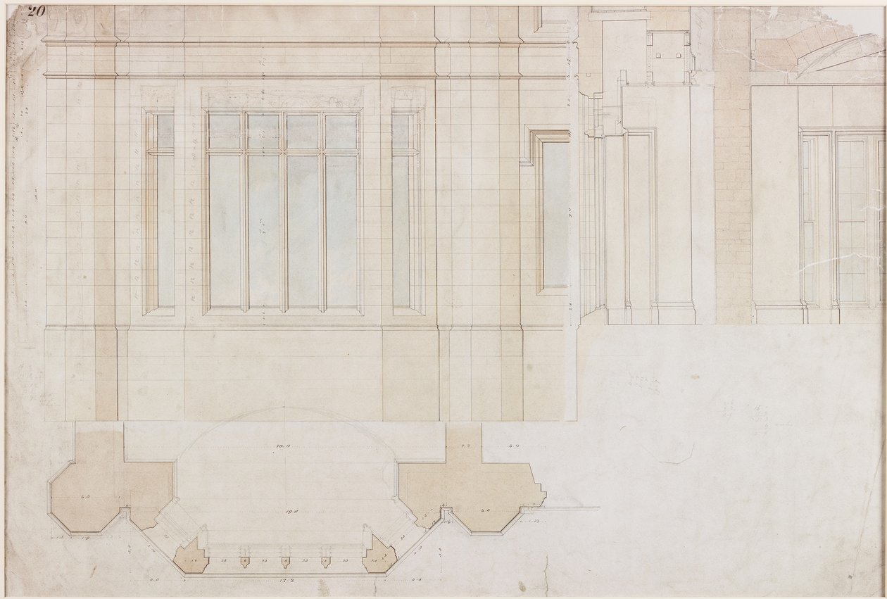 Design pro okno v Holme Eden (pero a inkoust a mytí (modrá a hnědá) na papíře (na papíře)) od John Dobson