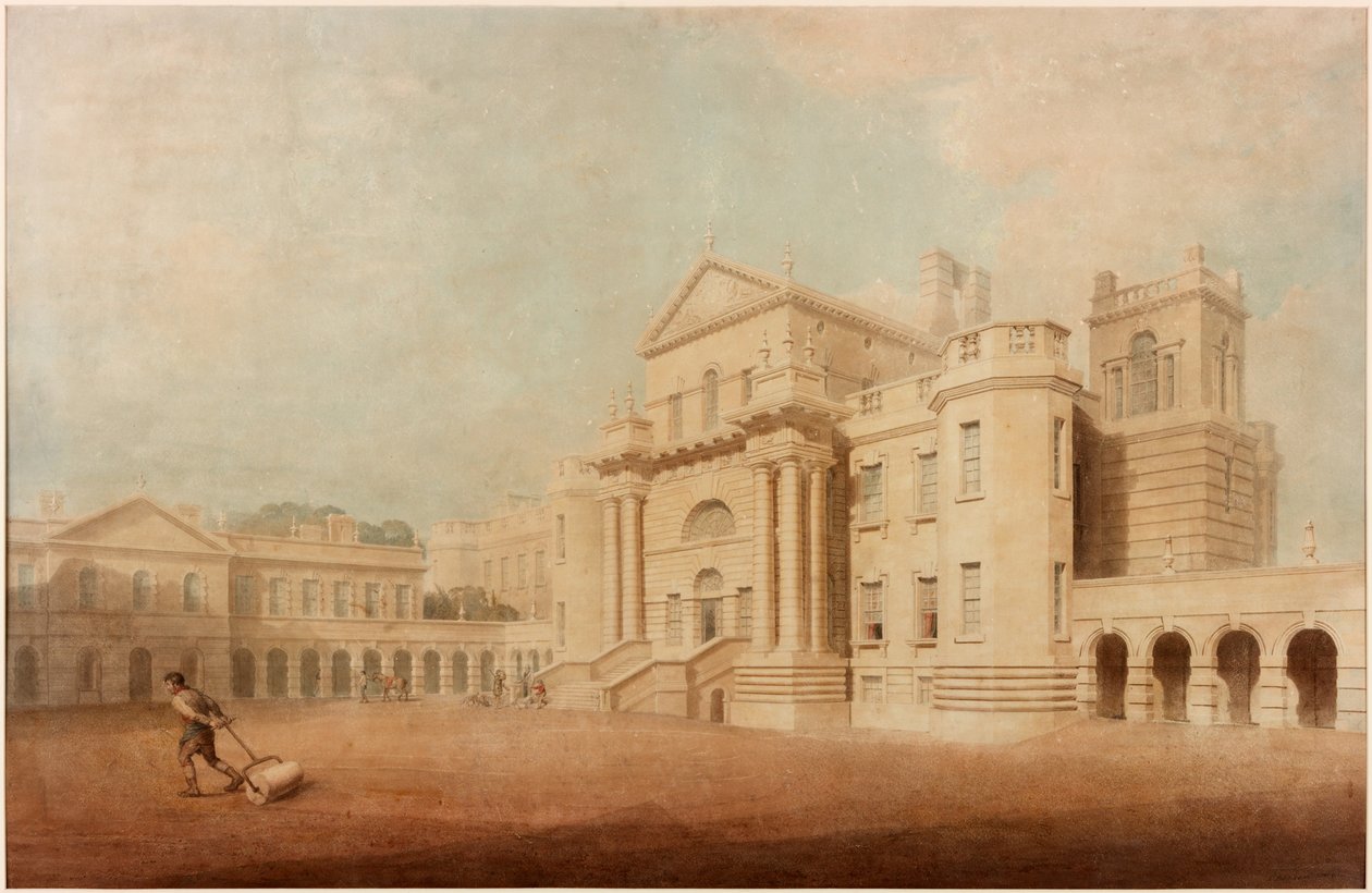 Seaton Delaval Hall (pero, tuš, tužka a čb na papíře) od John Dobson