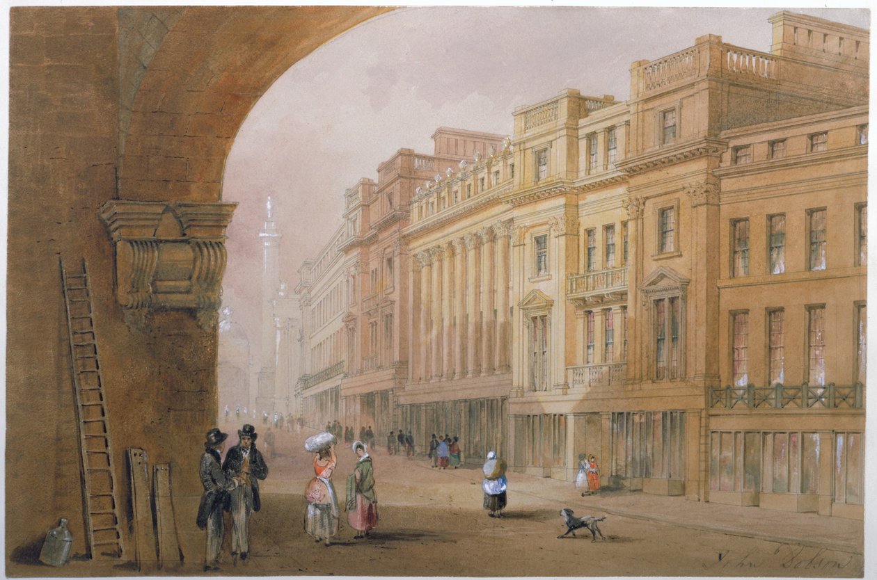 Pohled na Grey Street, Newcastle upon Tyne (bc, inkoust a wc na papíře) od John Dobson