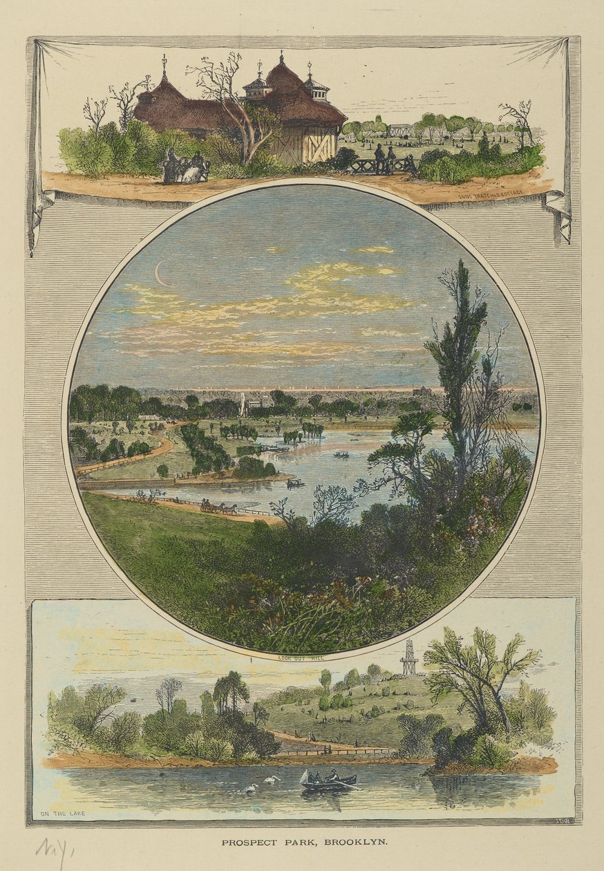 Prospect Park, Brooklyn (ručně kolorovaná rytina) od John Douglas Woodward