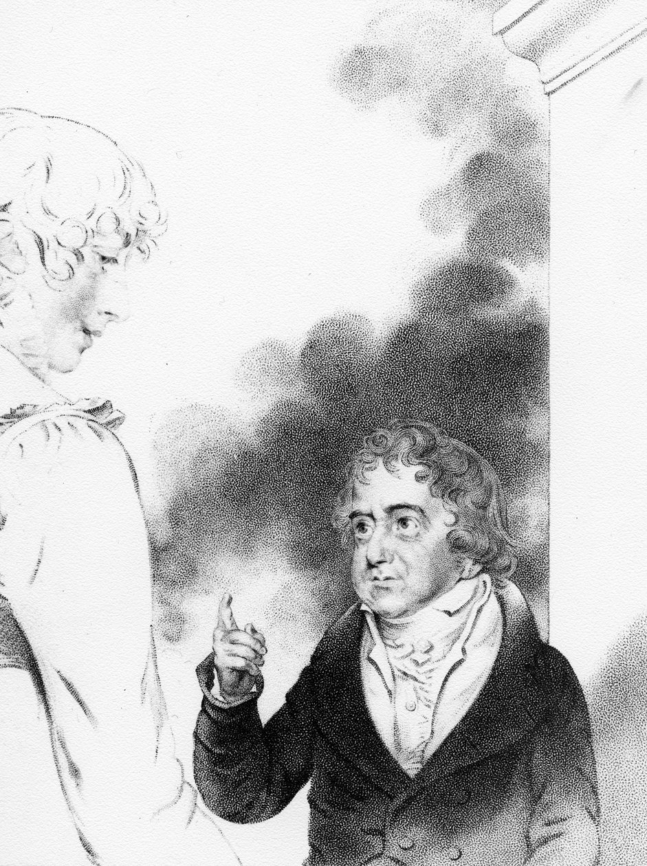 Hrabě Jozef Boruwlaski s umělcovou dcerou, Isabellou Chloe Downman, vyryl William Thomas Fry, 1821 od John Downman