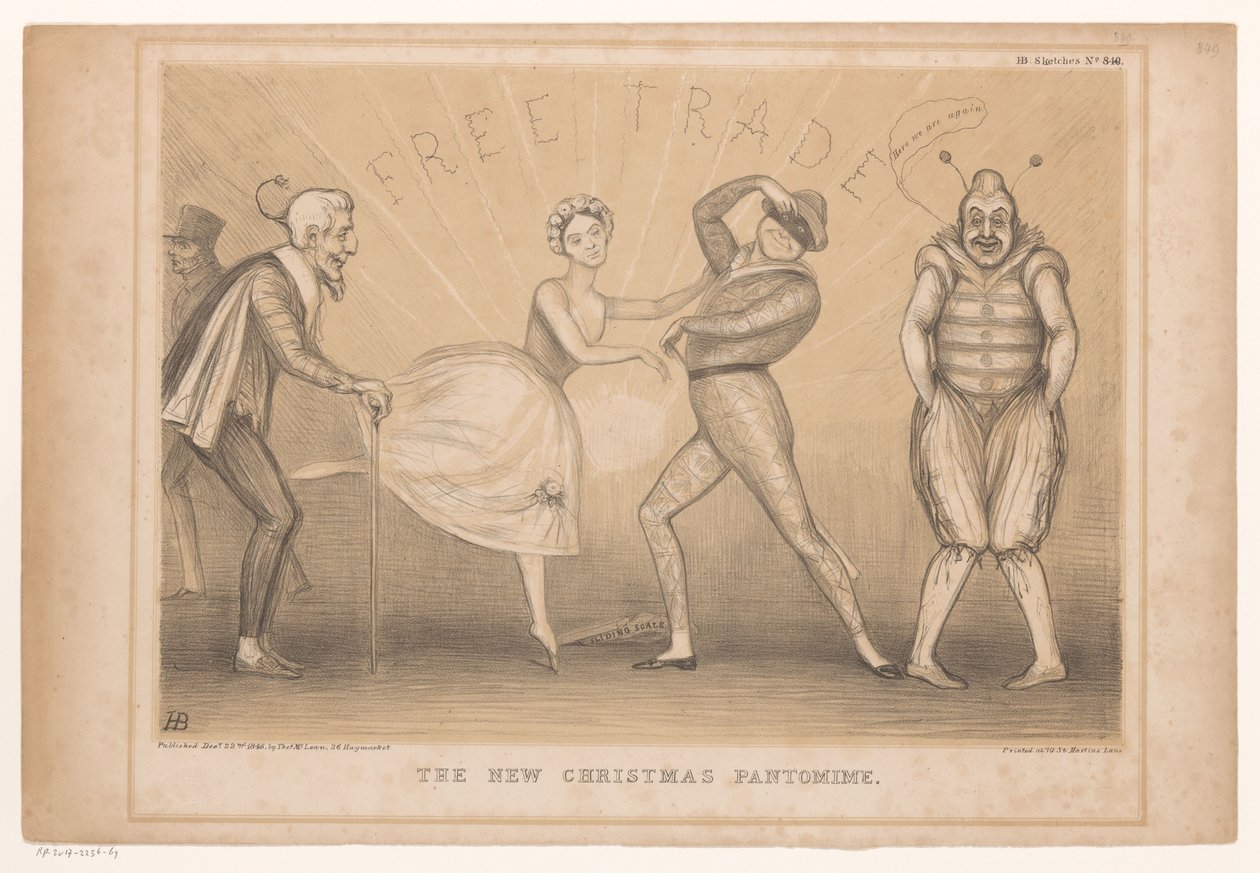 Spotprent potkal kerst voorstelling Nová vánoční pantomima (název na objektu) HB Sketches (název série na objektu) od John Doyle