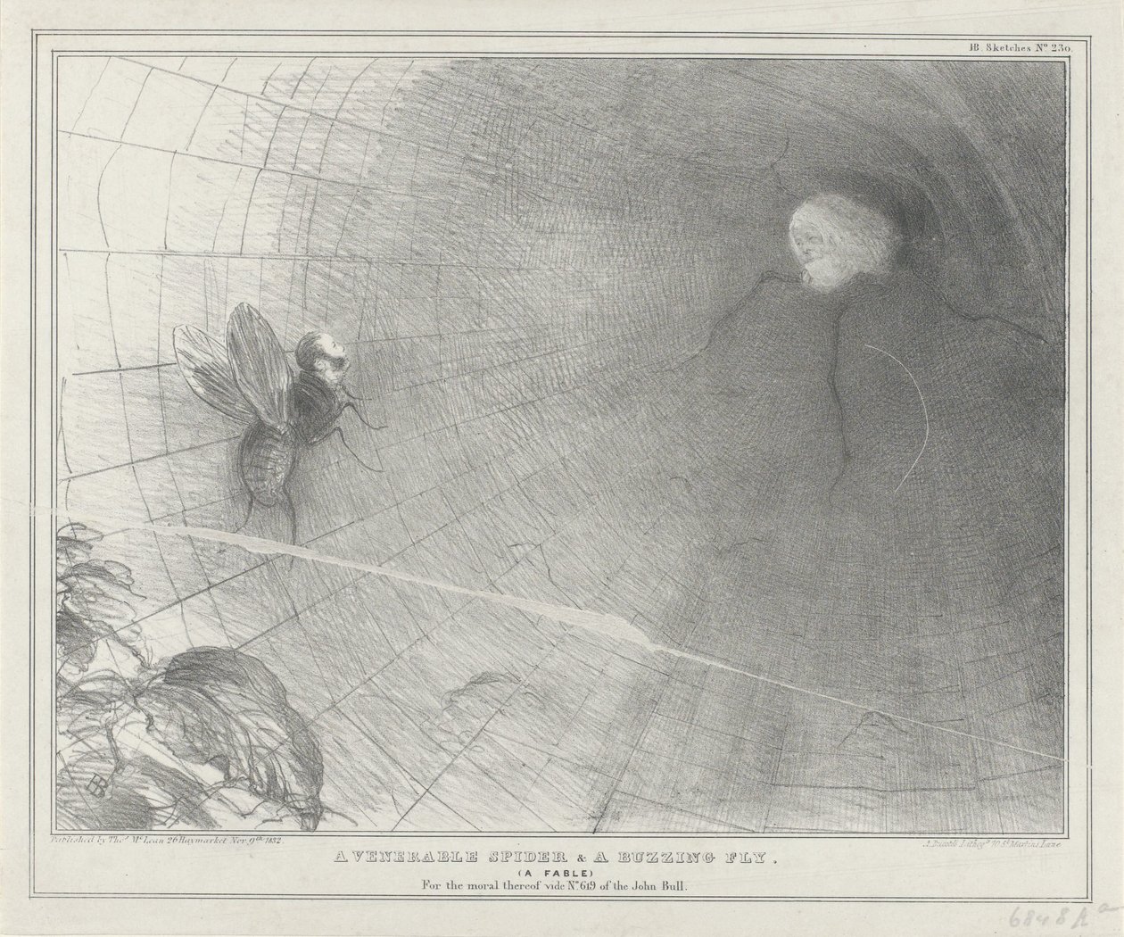 Talleyrand als een spin in zijn web, 1832 Ctihodný pavouk a bzučící moucha. (Fable) (název na předmětu) Politické náčrty (název série) od John Doyle