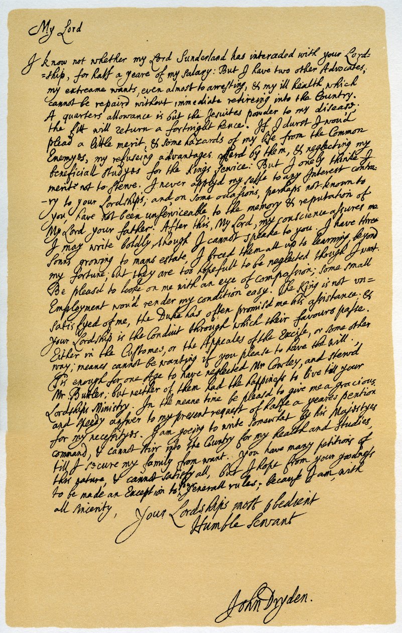 Dopis Johna Drydena Laurenci Hydeovi, c1682-1683. od John Dryden