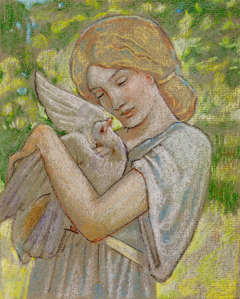 Dívka s holubicí (pastel) od John Duncan