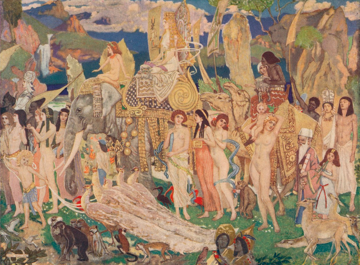 Slonovina, opice a pávi Královna ze Sáby, c1909 od John Duncan