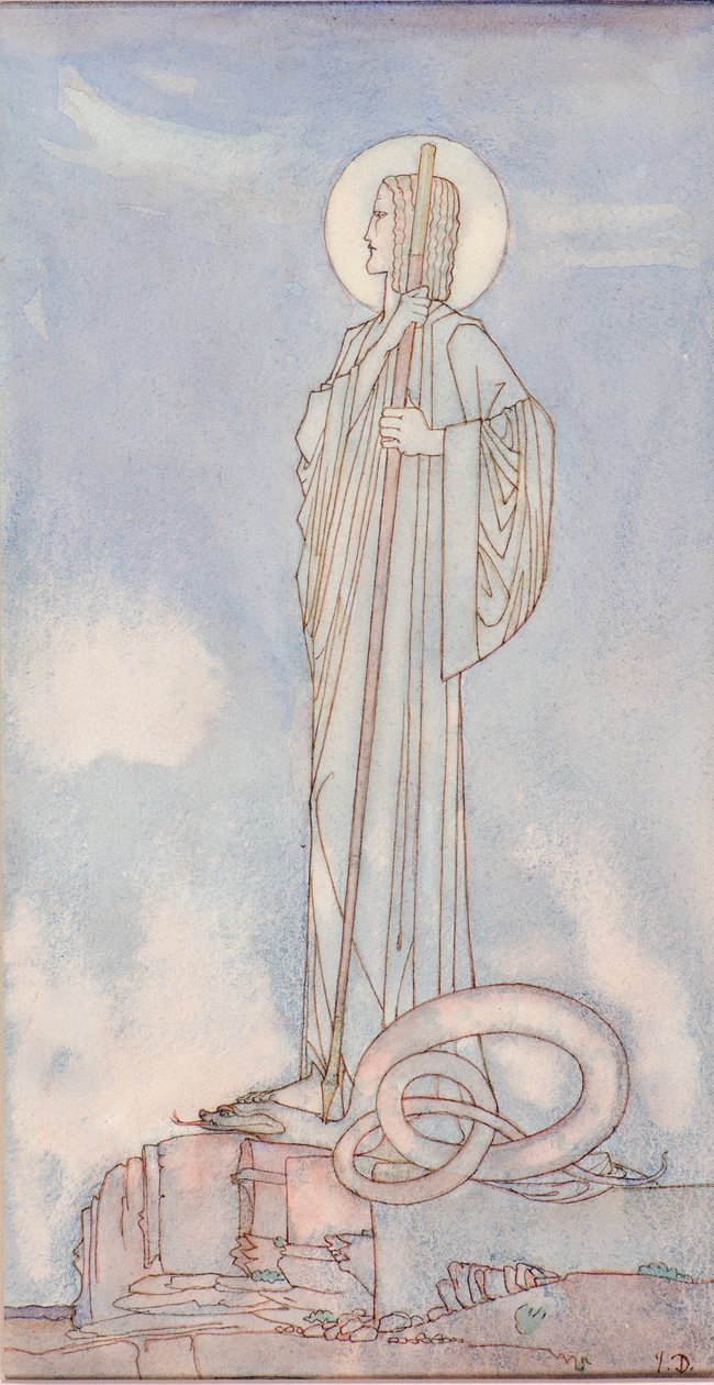 Svatý Jiří a drak (pero a inkoust) od John Duncan