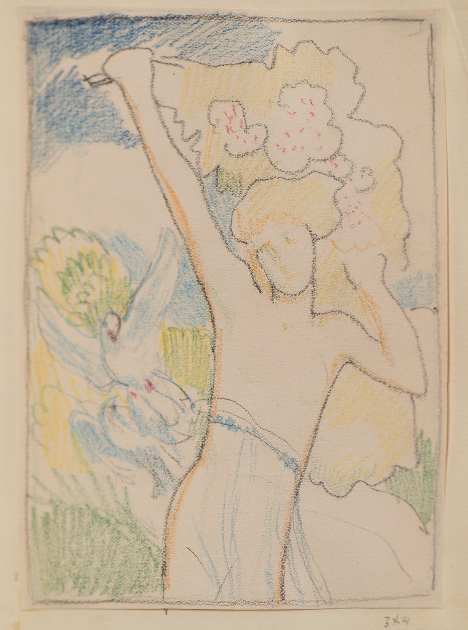 Bez názvu [Ženská postava a holubice] (tužka) od John Duncan