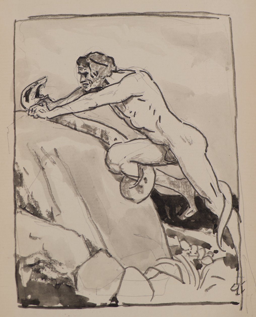 Bez názvu [Man wrestling a had] (akvarel) od John Duncan
