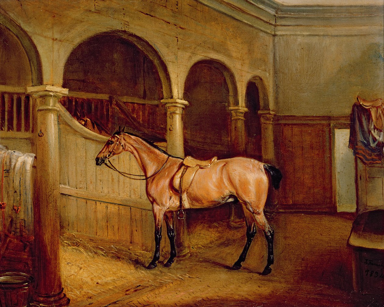 Roan Hack lorda Villierse ve stájích v Middleton Parku od John E. Ferneley