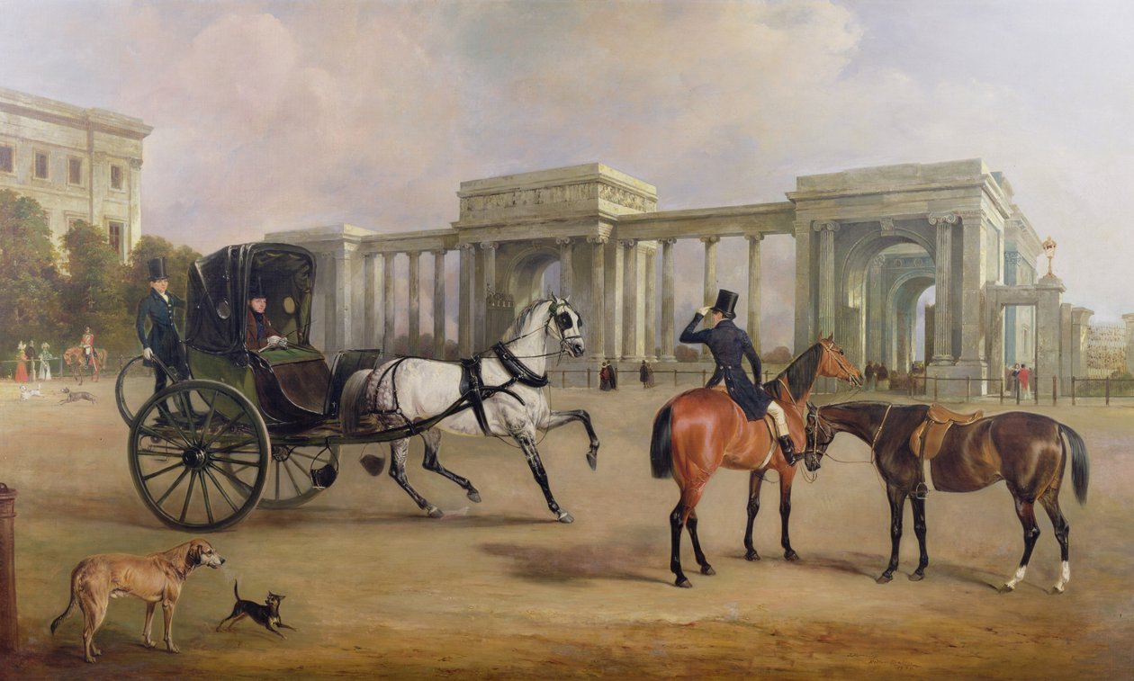 Pan Massey Stanley s kabrioletem a kočáry na rohu Hyde Parku, 1833 od John E. Ferneley