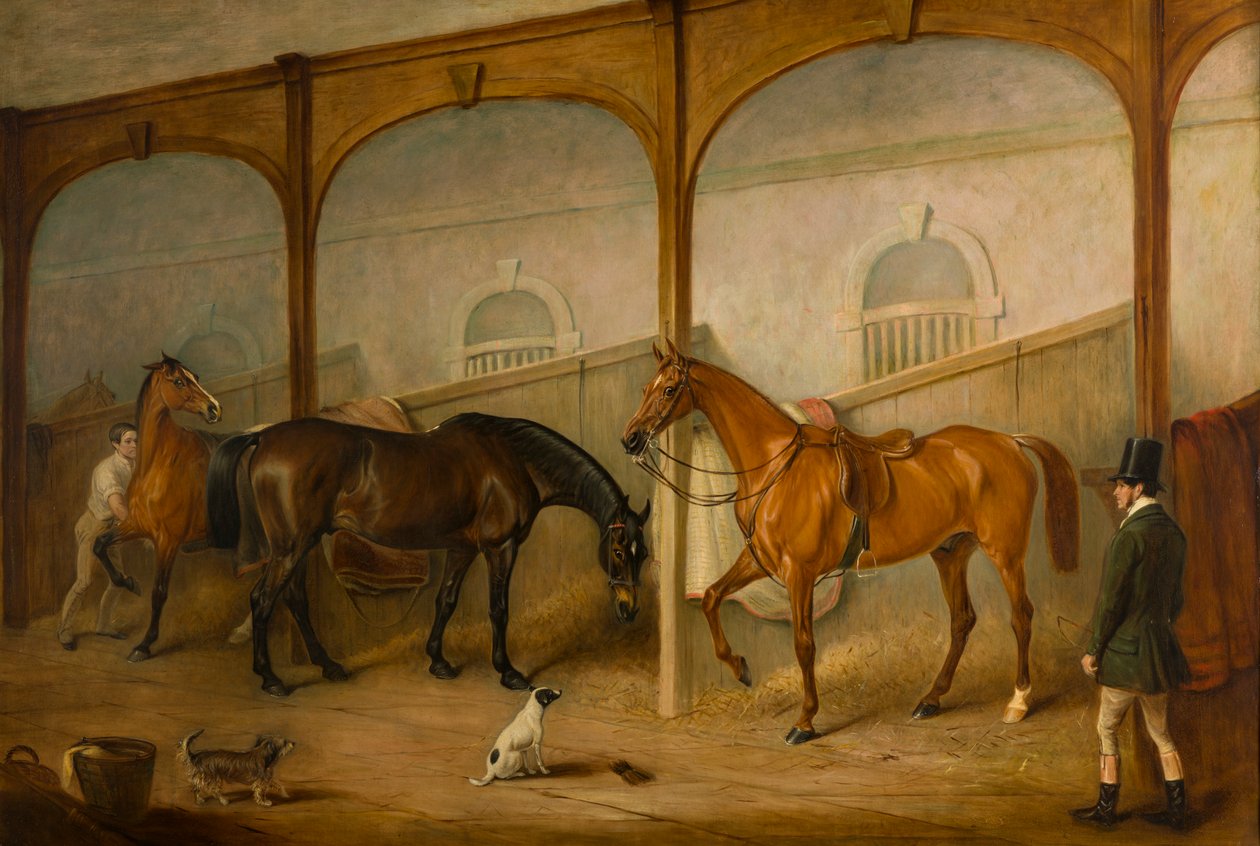 Tom of Lincoln a inženýr ve stájích v Newport Lodge, Melton Mowbray, Leicestershire, kolem roku 1852 (olej na plátně) od John E. Ferneley