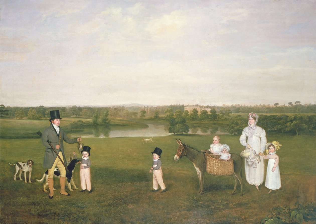 William Hetton Cooke se svou manželkou a dětmi ve Worleston Rookery, Chester od John E. Ferneley