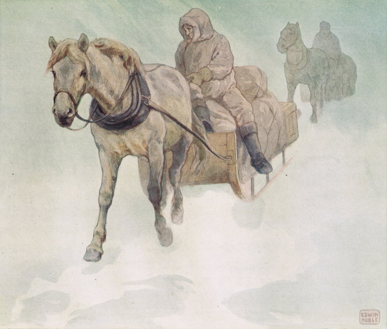 Koňské sáně, ilustrace z 