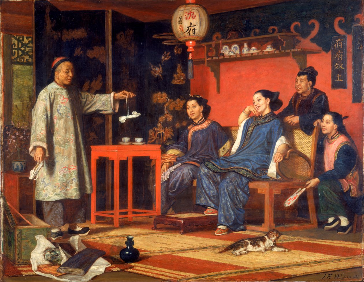 Čínské dámy při pohledu na evropské kuriozity, 1868 od John Evan Hodgson