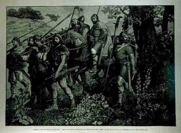 Design for Windsor Tapestry: Men of Kent Marching in Front of Army of Harold, z The Illustrated London News, 29. dubna 1882 od John Evan Hodgson