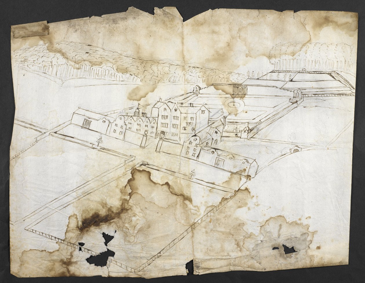 Přidat. 78610 (i) Prospect of Wotton se zahradou, jeskyní a okolím od severozápadu, cca 1650 (pero a inkoust na papíře) od John Evelyn