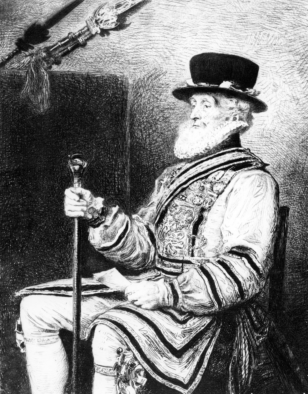 Strážný gardista, tisk Charles Waltner od John Everett (after) Millais