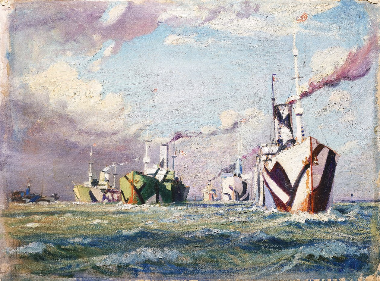 Cunarder (parník), cca 1918 (olej na kartonu) od John Everett