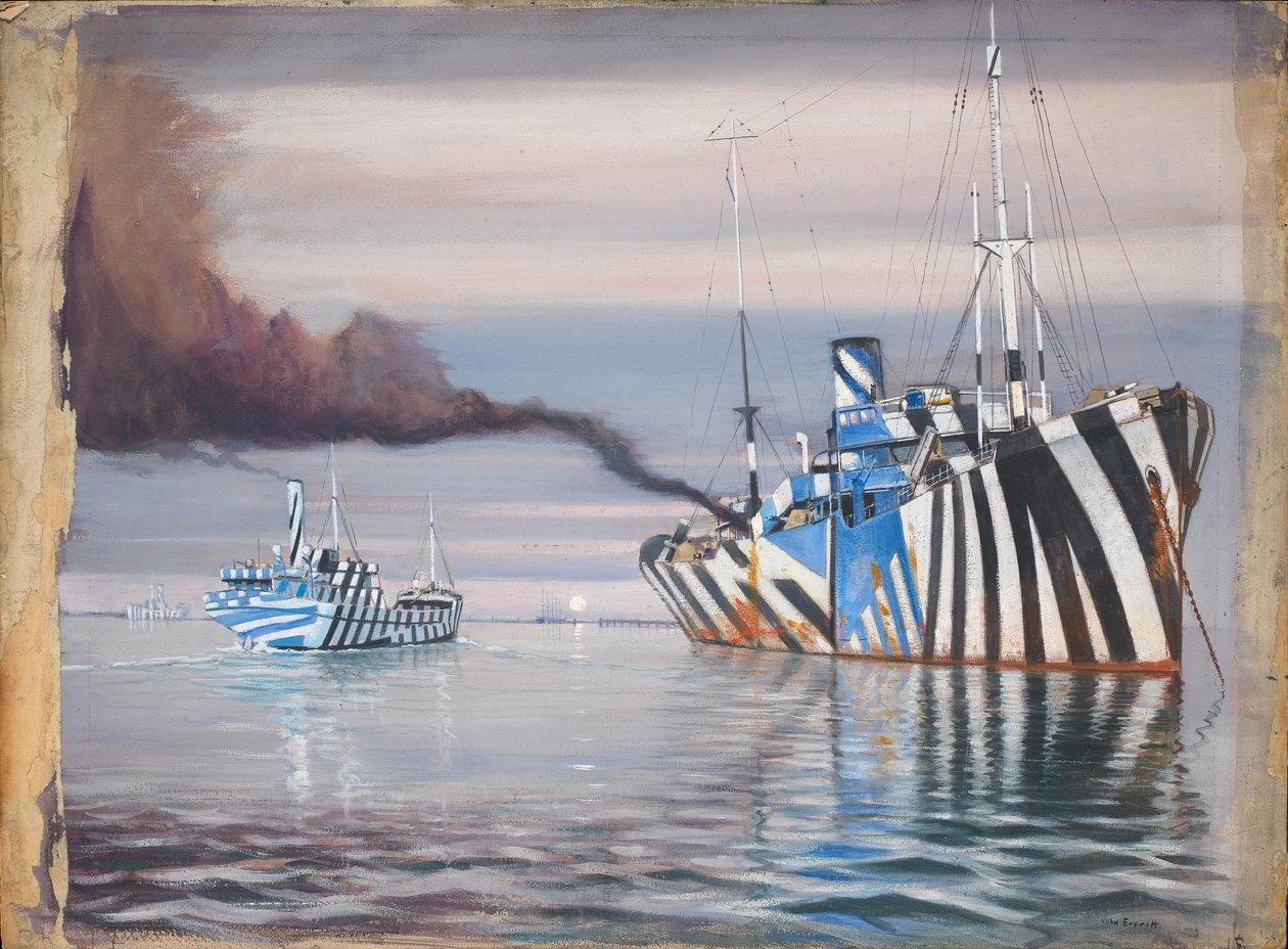 S.S. Lepanto a další parník, oba oslnivě pomalované, kotvící na klidné vodě od John Everett