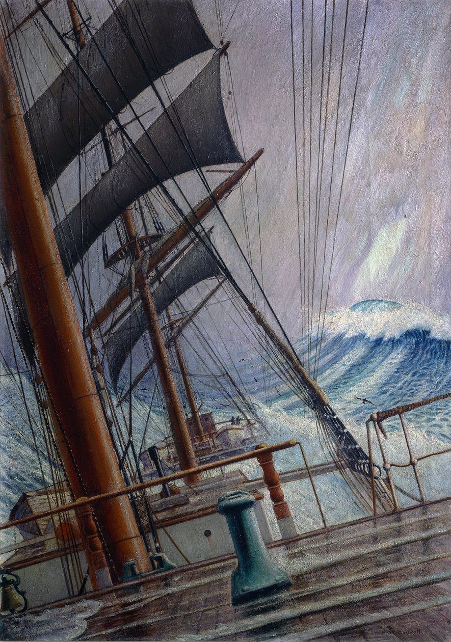 Scéna na mostě ve Wiscombe Parku, nakloněném bouří. Olej na papíře, kolem roku 1921, autor: Herbert Barnard John Everett (1876-1949) od John Everett