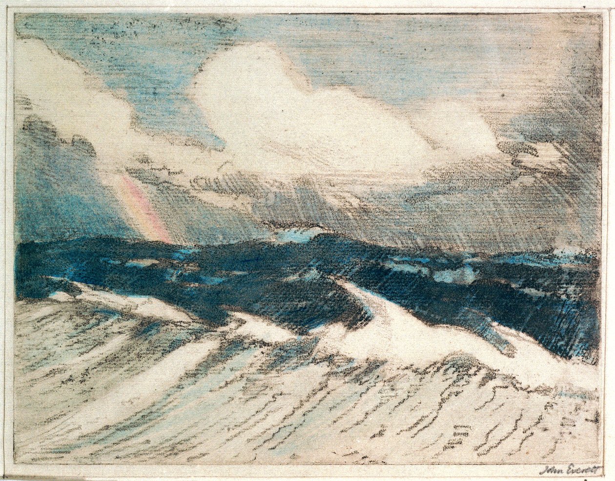 Mořská krajina - bleděmodré vlnobití 5 "Duha", 20. století (kolorovaný lept) od John Everett