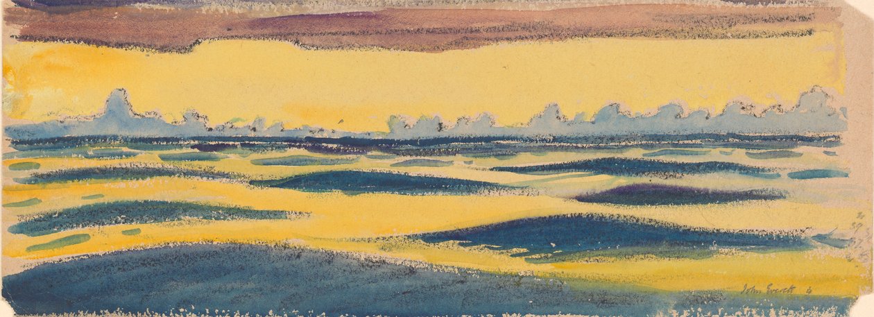 Mořská krajina, tmavě modrý a žlutý a hnědý mrak, konec 19. století - polovina 20. století (akvarel, grafit, pastel) od John Everett