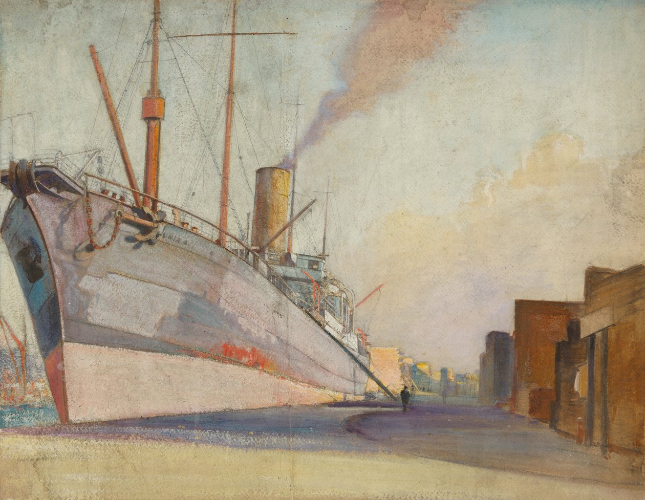 Loď pro pokládání kabelů "Telconia", asi 1910-30 (olej na papíře) od John Everett