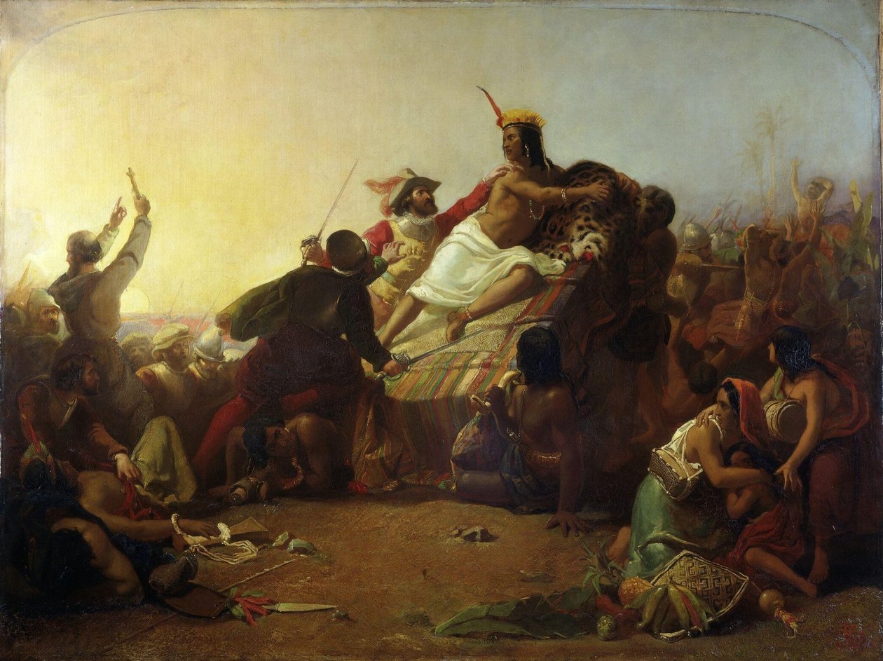 John Everett Millais - Pizarro dobývá Inky v Peru od John Everett Millais