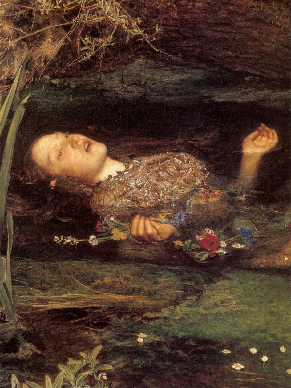 Ophelia, detail od John Everett Millais