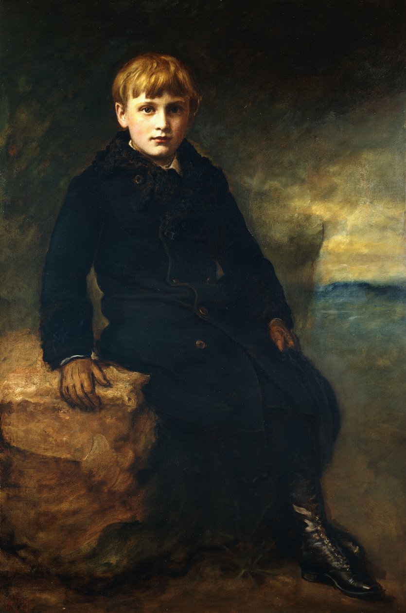 Portrét Cecila Webba, sedícího po celé délce, na sobě černý kabát s kožešinovým límcem, 1887 od John Everett Millais