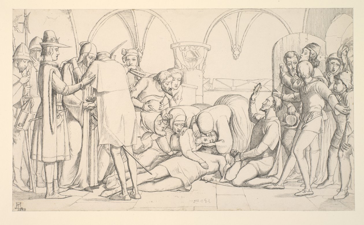 Studie k filmu „Romeo a Julie, poslední scéna“ od John Everett Millais