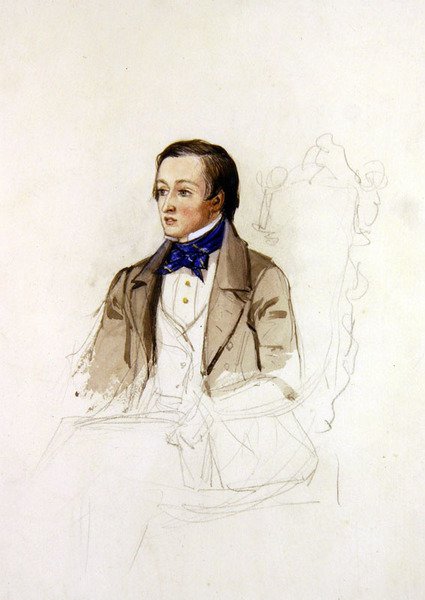 Studie k portrétu R. Stephense z Merton College v Oxfordu, asi 1850 (tužka a akvarel na papíře) od John Everett Millais