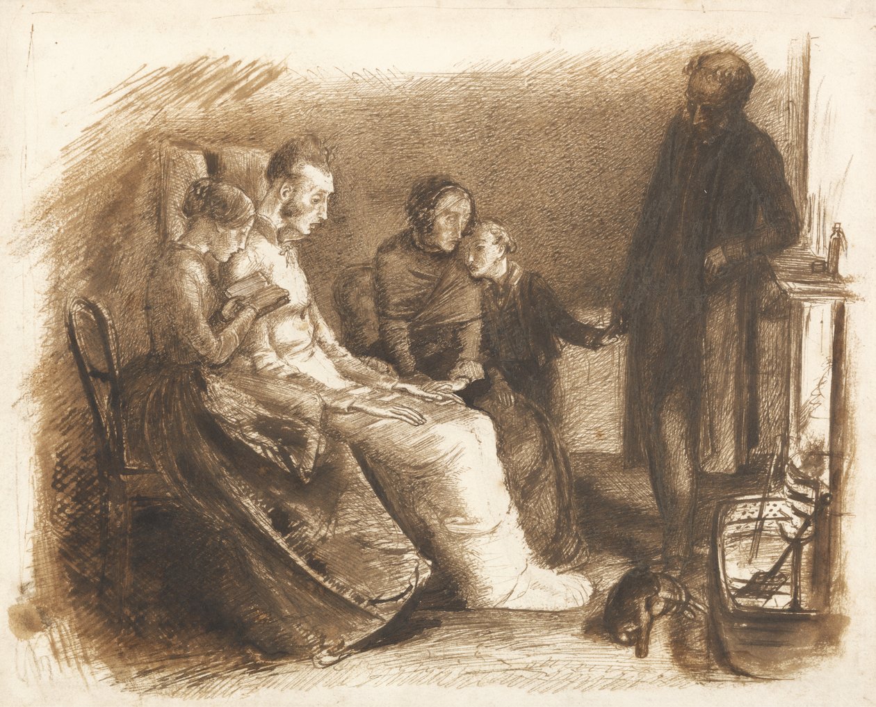 The Dying Man, c.1853 (pero a štětec a hnědý inkoust na papíře) od John Everett Millais