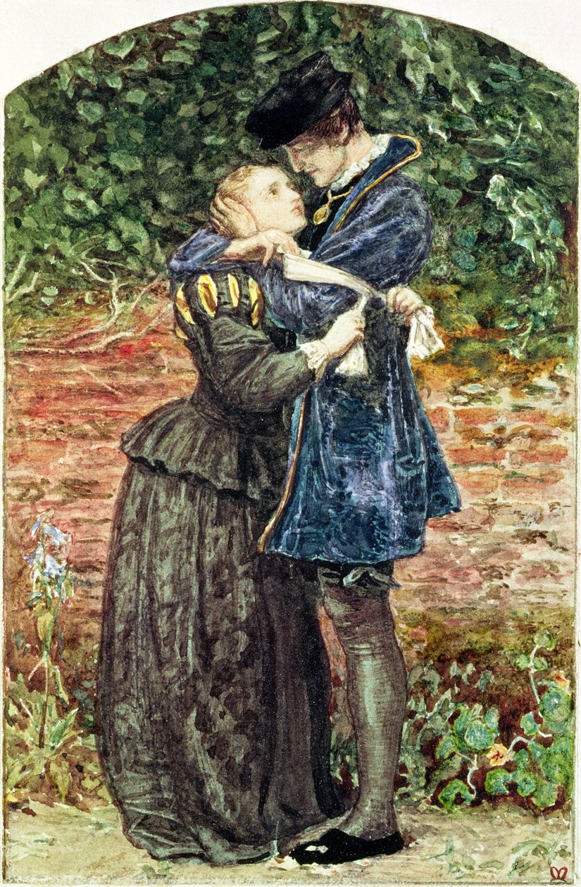 Huguenot, 1852 (wc, pero, inkoust a kvaš na papíře) (viz také 19693) od John Everett Millais